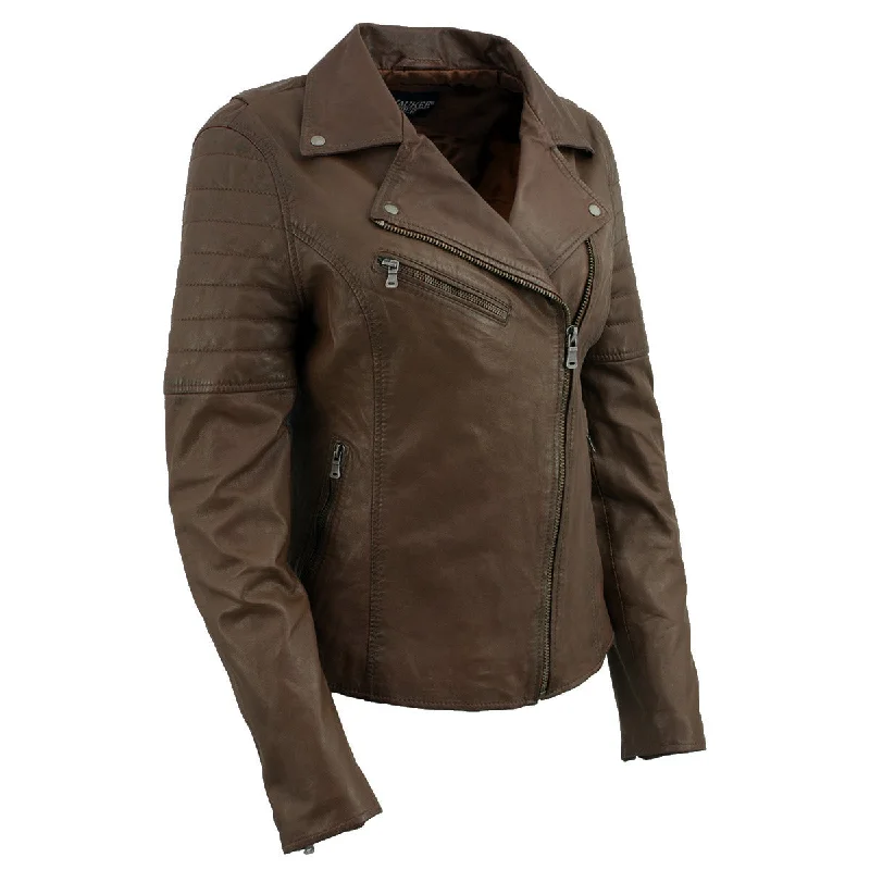 Comfortable Casual Wear Milwaukee Leather Brown Vintage Motorcycle Inspired Vegan Tan Fashion Leather Jacket for Women SFL2812