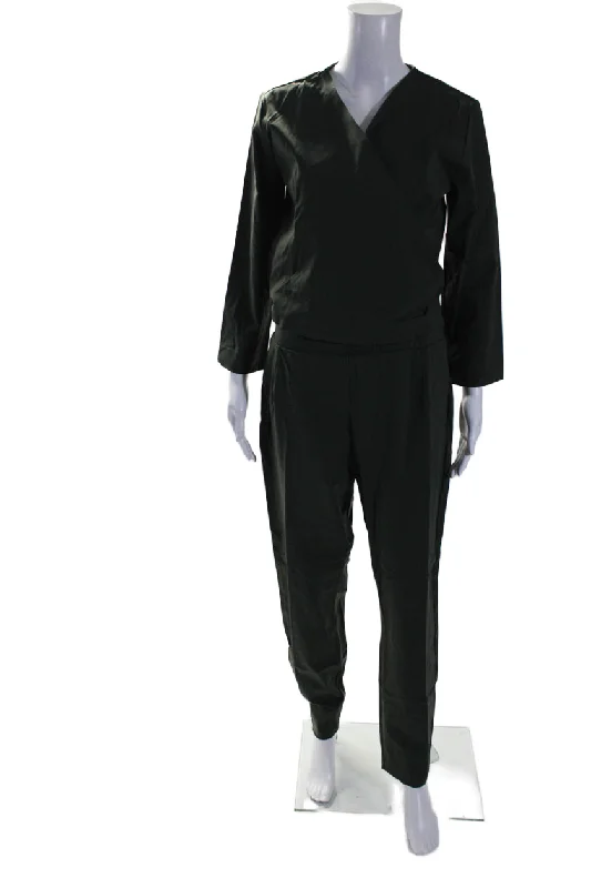 Women's Office Clothing Aday Womens Stretch V-Neck Long Sleeve Destination Jumpsuit 1 Piece Moss