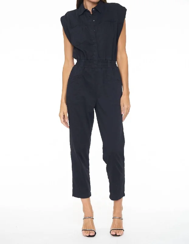 Women's Night-Out Clothes Rosie Shoulder Pad Jumpsuit In Fade To Black