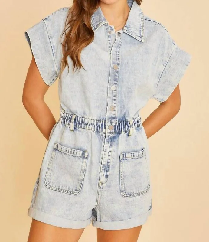 Tailored Clothing For Women Hazel Denim Romper In Lt. Denim