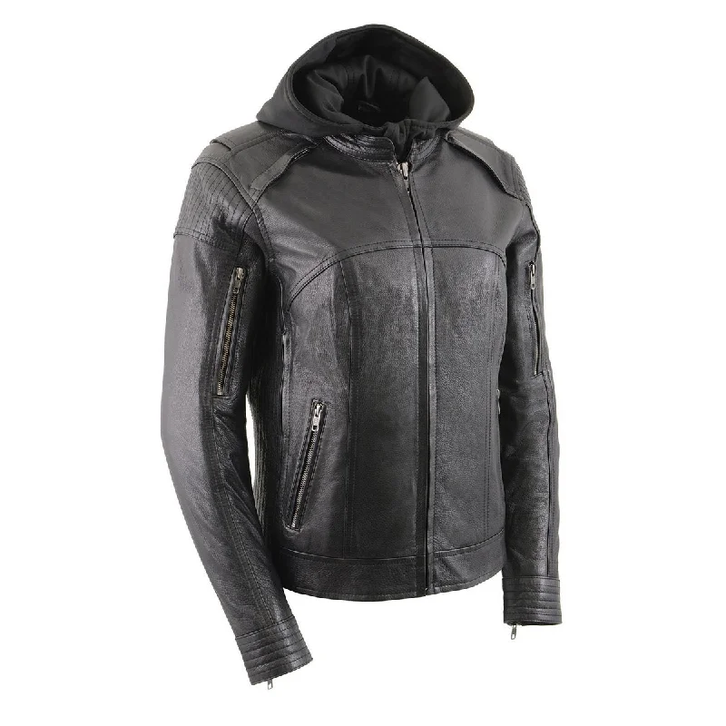 Affordable Women's Fashion Milwaukee Leather Women's Vented Racer Leather Jacket with Removable Hoodie MLL2501