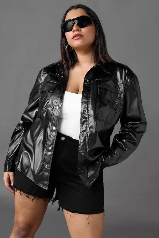 Charming Women's Outfit For Special Occasions Curve Classic Black Leather Jacket