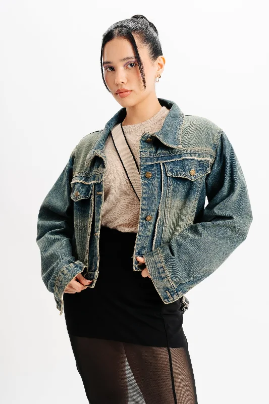 Casual Dresses for Women Blue Patch Pocket Denim Jacket