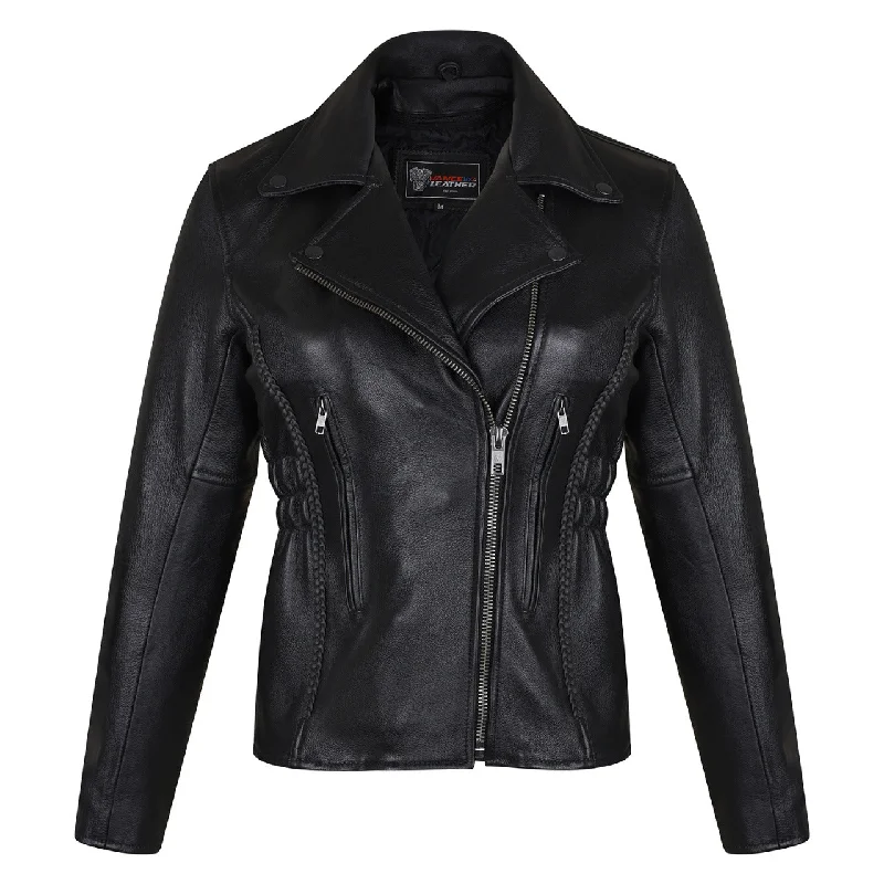 Women's Chic Outerwear Outfit VL615S Vance Leather Ladies Standard Leather Braid and Stud Motorcycle Leather Jacket