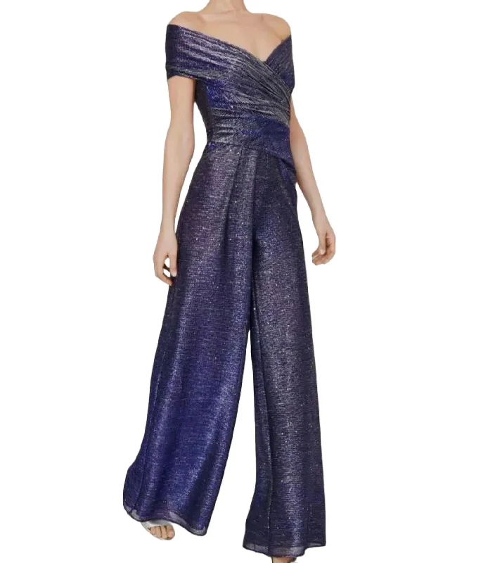 Women's Clothing For Travel Metallic Voille Jumpsuit In Purple