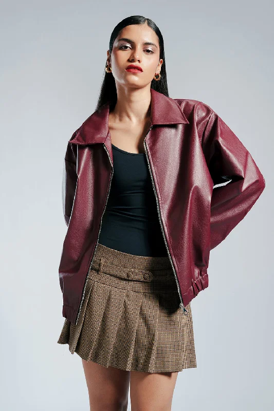 Women's Outfit For The Office Berry Plum Leather Jacket