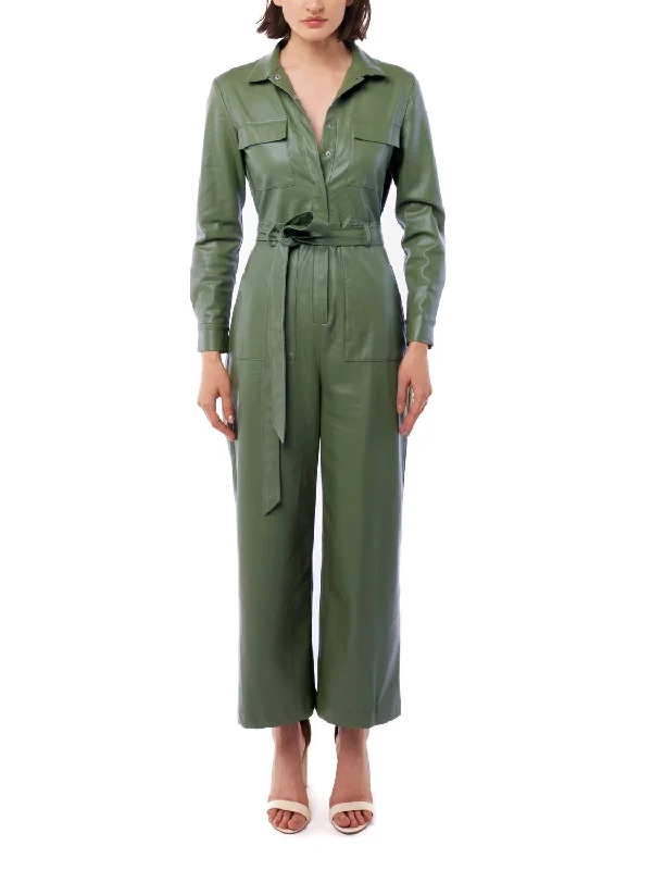 Women Wear Online Meyer Faux Leather Jumpsuit In Olive