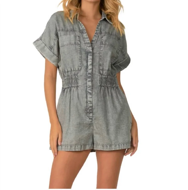 Chic Clothes For Women Teddie Smocked Romper In Grey Wash