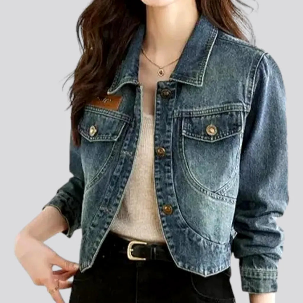 Affordable Online Boutiques Asymmetric sanded jean jacket for women