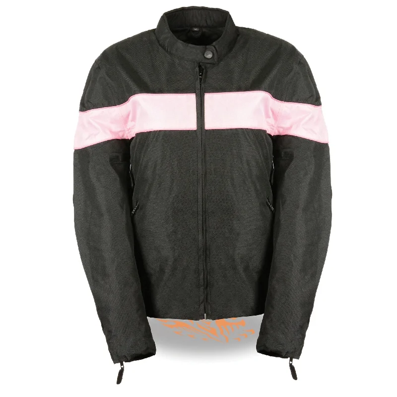 Women's Athletic Outfit Milwaukee Leather SH2261 Women's Lightweight Black and Pink Textile Motorcycle Jacket with Reflective Piping