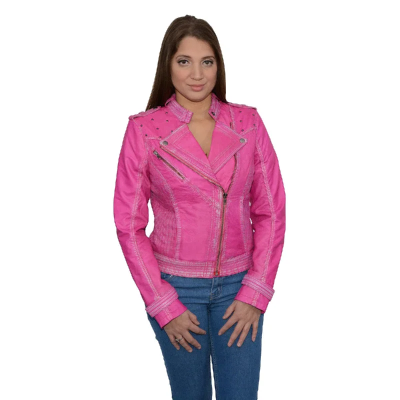 Casual Chic for Women Milwaukee Leather Women's Maiden Pink Premium Sheepskin Motorcycle Fashion Leather Jacket with Studs SFL2840