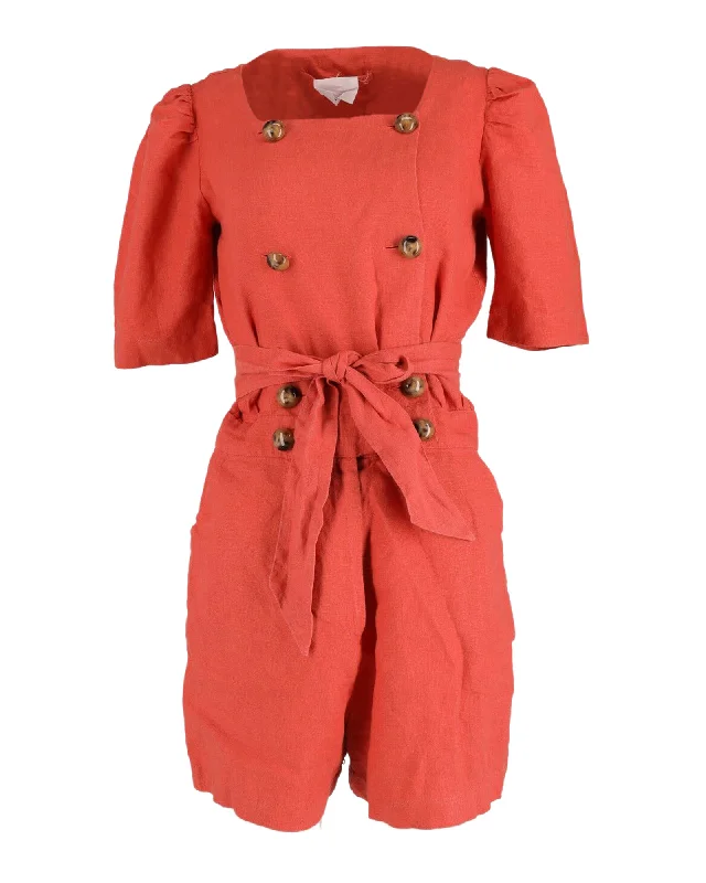 Best Boutiques Online Lisa Marie Fernandez Belted Jumpsuit in Orange Linen