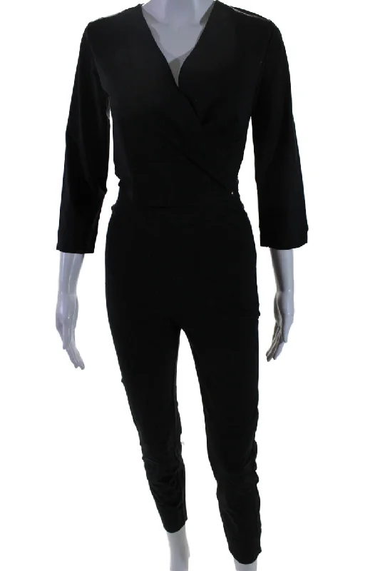 Holiday Discount Aday Womens Stretch V-Neck Long Sleeve Destination Jumpsuit Black