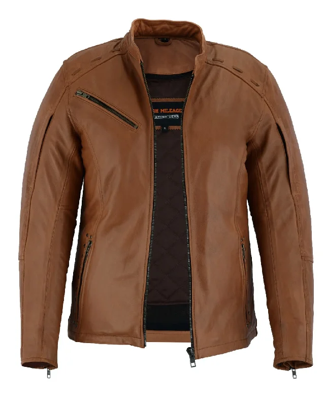 Women's Stylish Vacation Attire HML703T High Mileage Ladies Brown Fringe and Rivet Leather Jacket