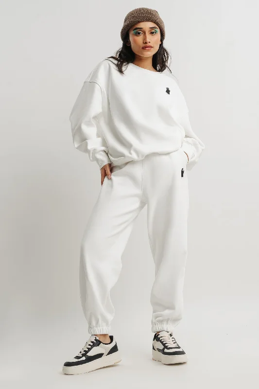 Women's Outfit For The Office White Two Piece Sweatshirt And Jogger Set