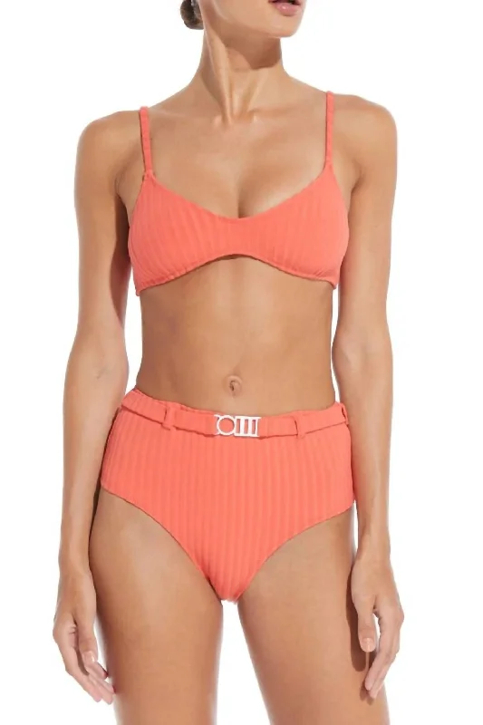 Discount Store The Cora Belt Ribbed Bikini Bottom In Coral Orange