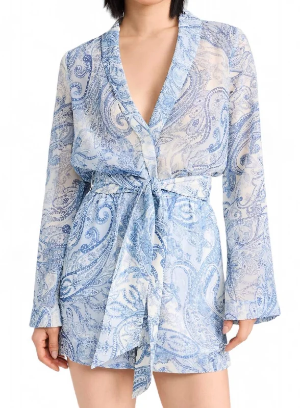 Online Boutiques Best Arabell Romper In Ivory Blue/ Decorated Paisley