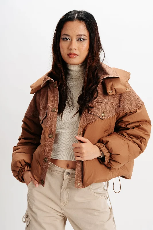 Women's High Street Fashion Brown Bomber Jacket