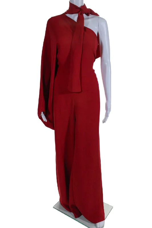 Trendy Outfits For Girls Valentino Womens Silk Crepe One Shoulder Wide Leg One Piece Jumpsuit Red