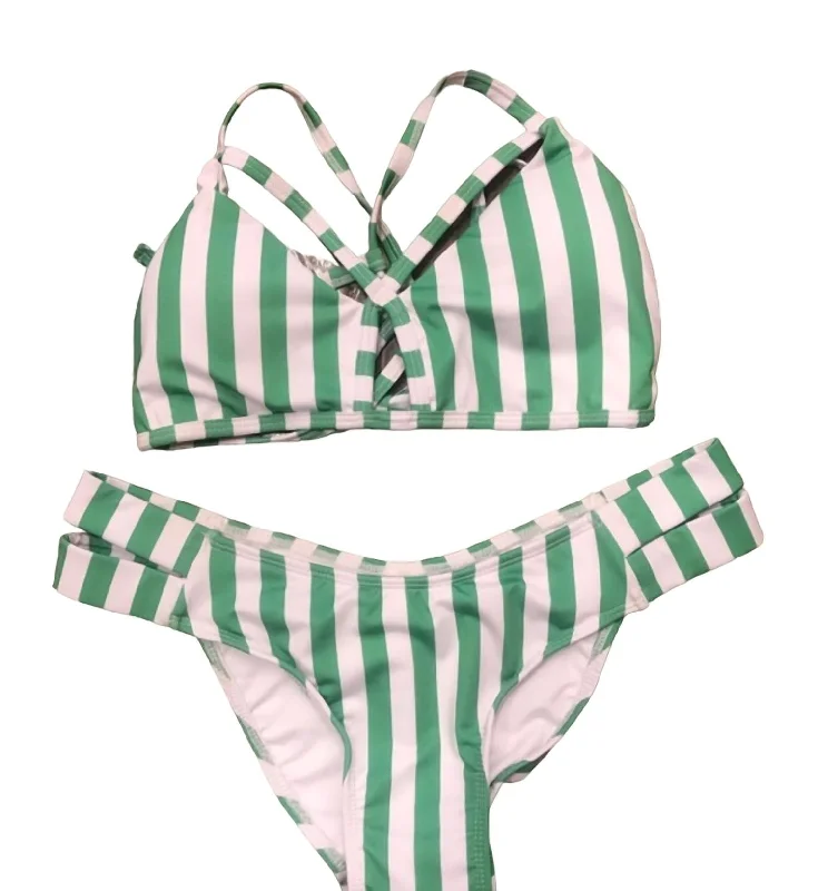 Women's Comfortable Garments Bruna Strappy Bikini In Green/white