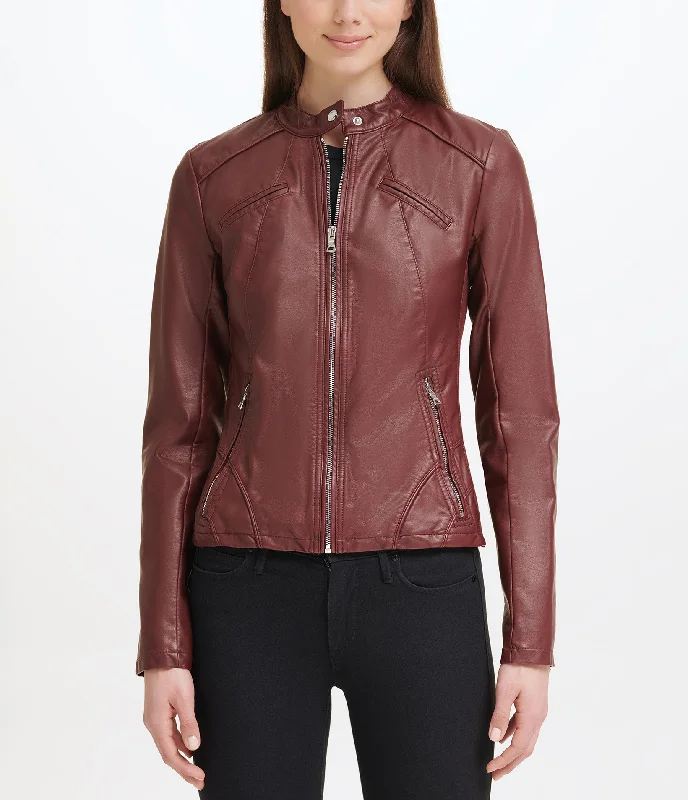 Classic Women's Clothing Styles Faux Leather Scuba Jacket