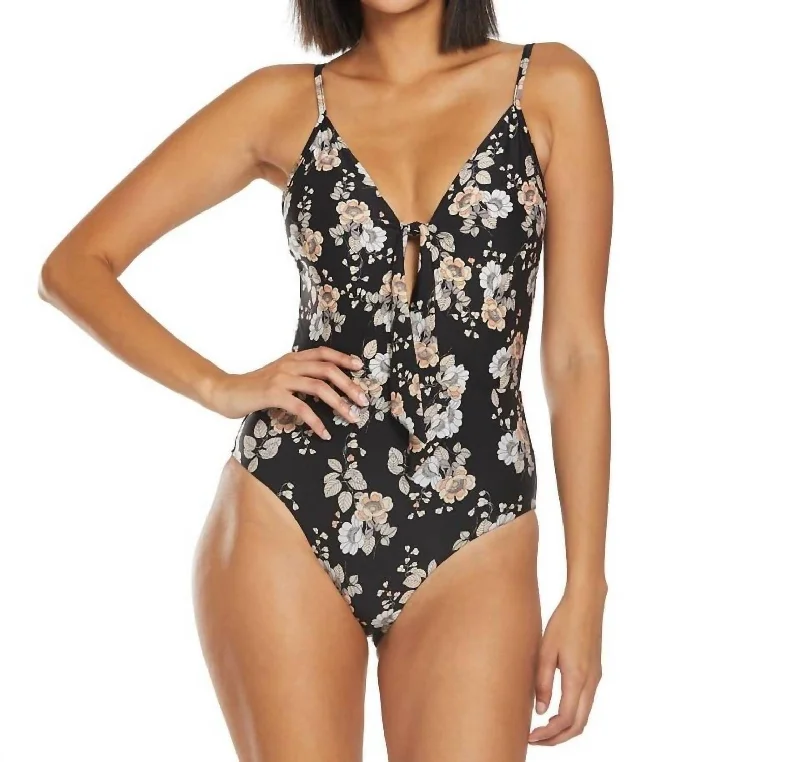 Chic Women's Clothing for Date Nights Splendour Tie Front One Piece Swimsuit In Black