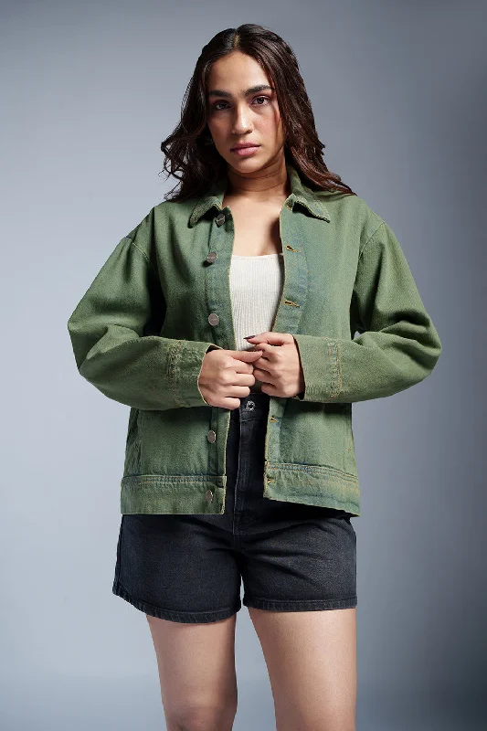 Modern Women's Clothes Mossy Mint Denim Jacket