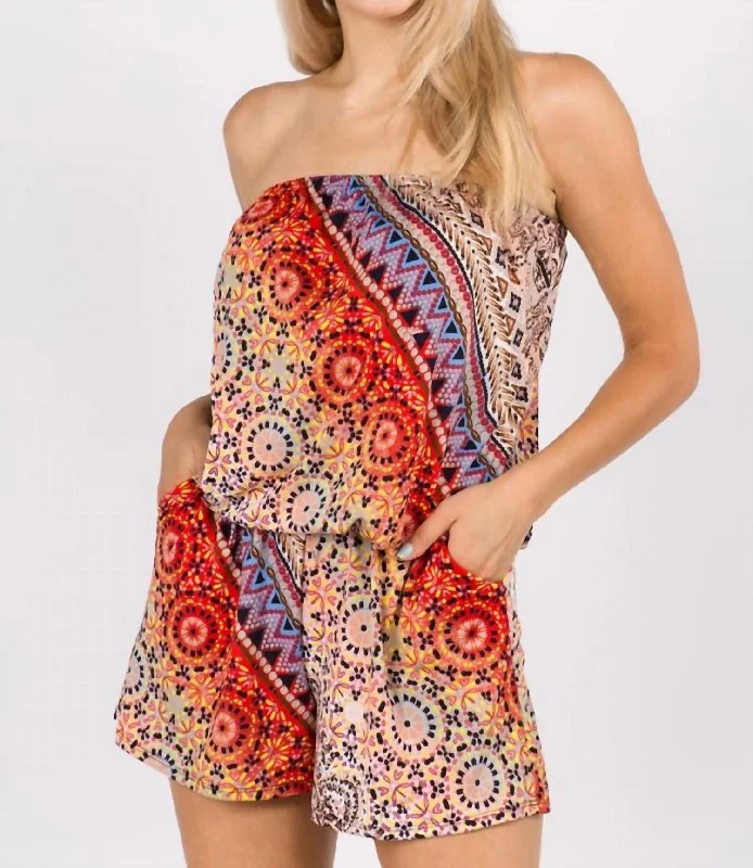 Women's Party Clothes Amaya Tube Romper In Red Multi