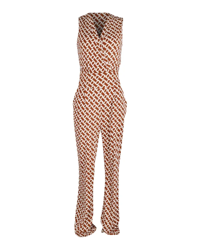 Women's Clothing Sale Online Diane Von Furstenberg Sleeveless Printed Jumpsuit in Multicolor Silk