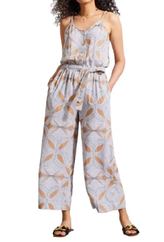 Women's Night-Out Outfit Cotton Button Front Jumpsuit In Caramel