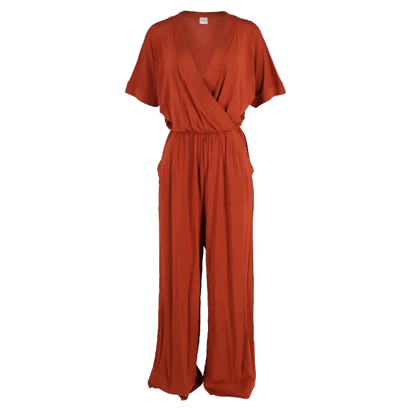 Women's Sporty Chic Clothes Max Mara Eolo V-Neck Belted Jumpsuit in Orange Viscose