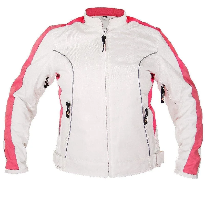 Women's Cozy Clothes Xelement BXU358924 Women's 'Tribal Heart' Tri-Tex White and Pink Motorcycle Jacket with X-Armor