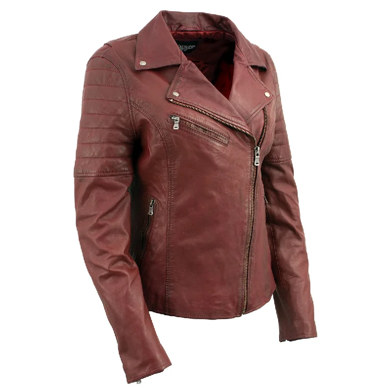 Plus Size Women's Fashion Milwaukee Leather Red Vintage Motorcycle Inspired Vegan Tan Fashion Leather Jacket for Women SFL2812