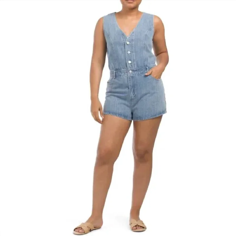 Women's Cozy Clothes Vest Denim Sleeveless Romper In Blue