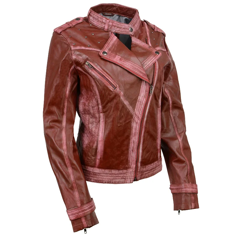 Fashion-forward Women's Wear Milwaukee Leather SFL2840 Women's Maiden Maroon Premium Sheepskin Motorcycle Fashion Leather Jacket with Studs