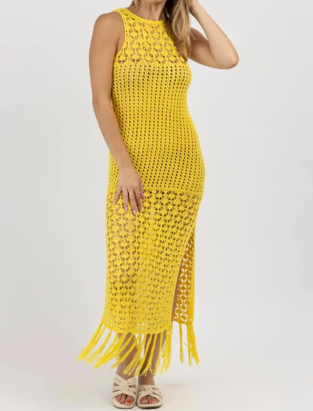 Chic Women's Clothing for Date Nights Crochet Fringe Maxi Coverup In Sunshine