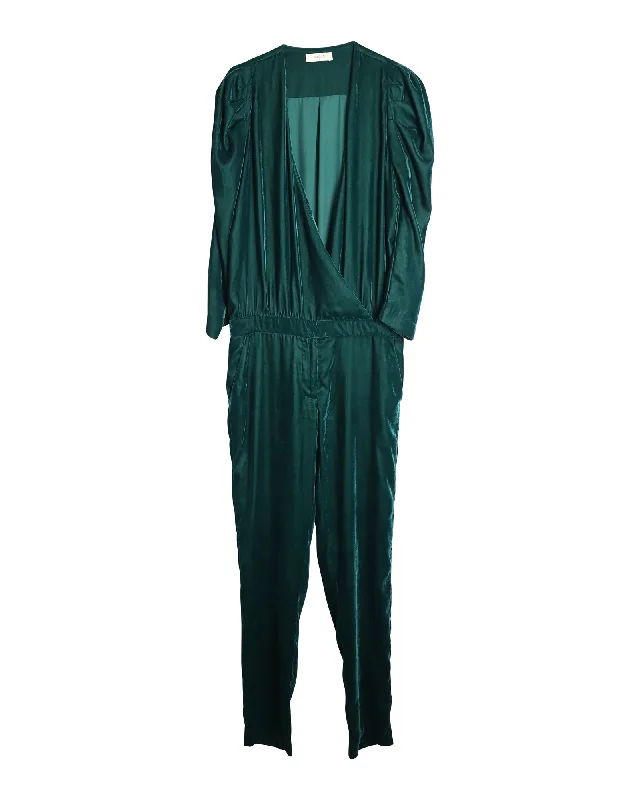 Women's Seasonal Clothes Ba&Sh Surplice Top Jumpsuit in Green Velvet