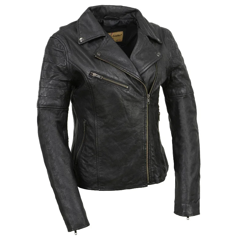 Casual Women's Clothing Milwaukee Leather Black Vintage Motorcycle Inspired Vegan Tan Fashion Leather Jacket for Women SFL2812