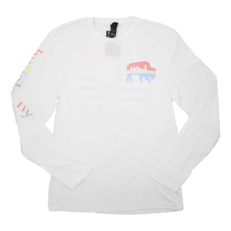 Women's Casual Wear Outfit Buffalo Skyline Pastel Rainbow Flag Long Sleeve Shirt