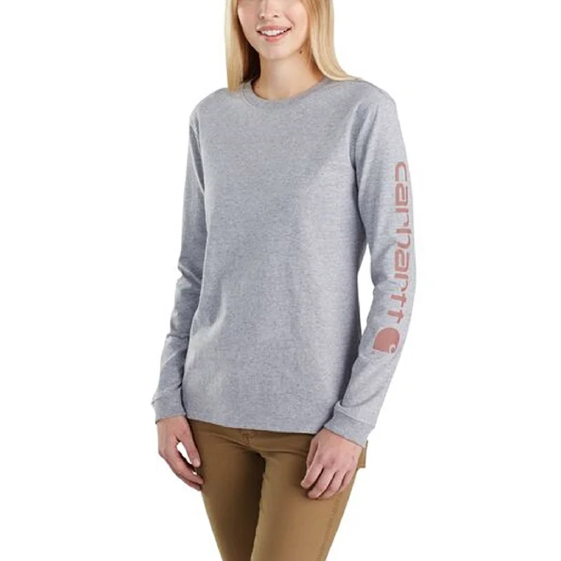 Seasonal Women's Fashion Trends Carhartt Women's Heavyweight Long Sleeve Logo T-Shirt_Heather Grey