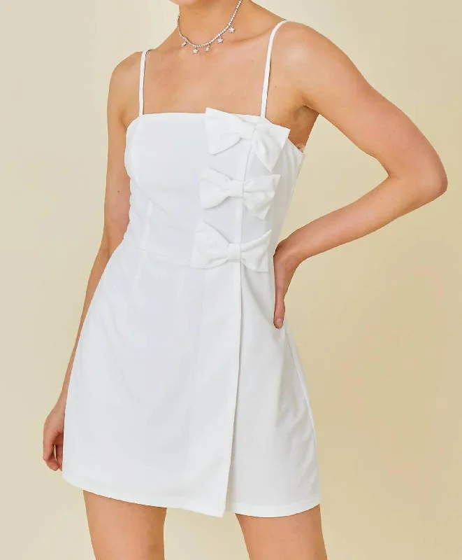 Comfortable Women's Clothes Bow Trim Solid Romper In White