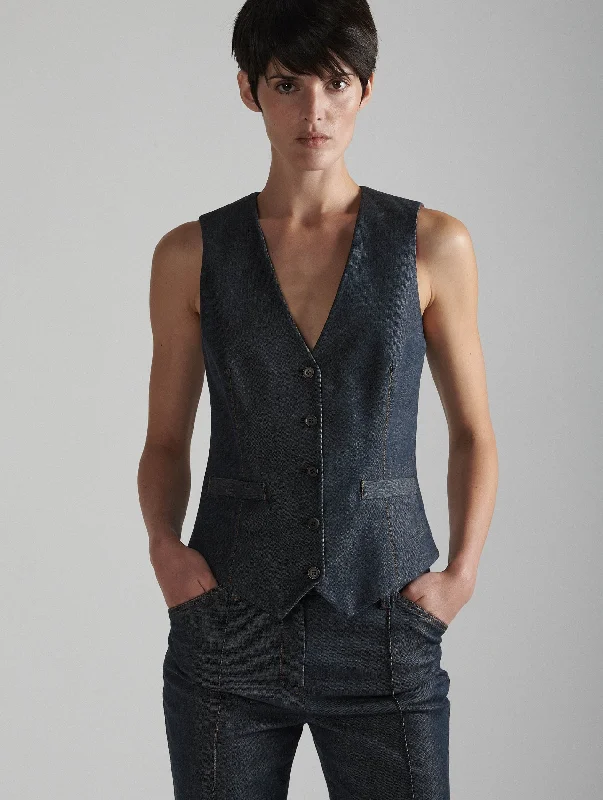 Women's Comfy Loungewear Outfit Washed denim suit vest