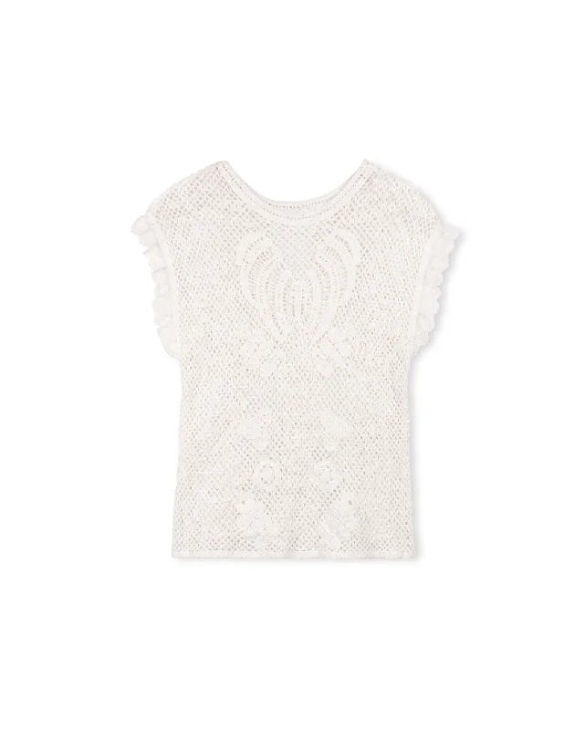 Women's Work Apparel Crochet Knit Top With Lace Trim