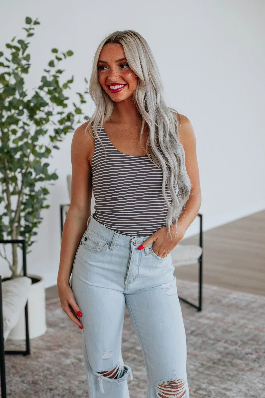 Sleek Design Daniela Striped Tank - Mocha