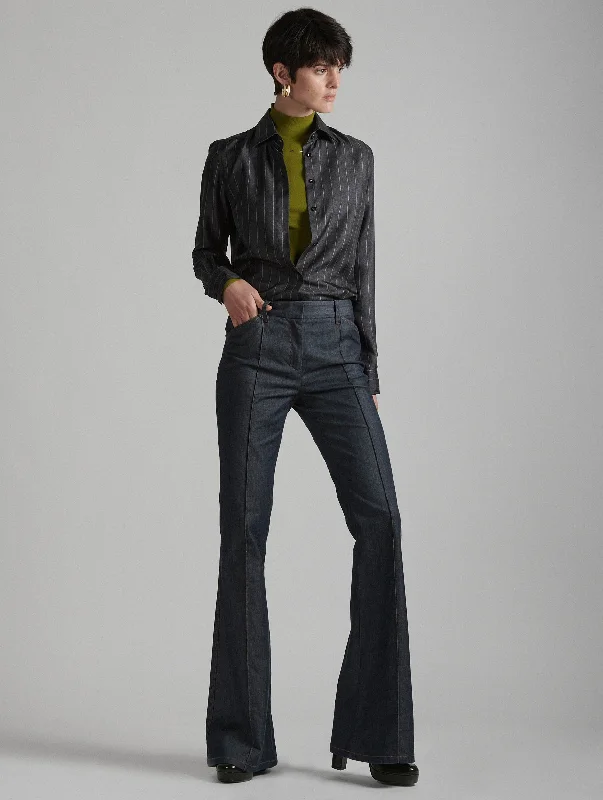 Versatile Women's Fashion Pantalon de costume coupe bootleg en denim lavé