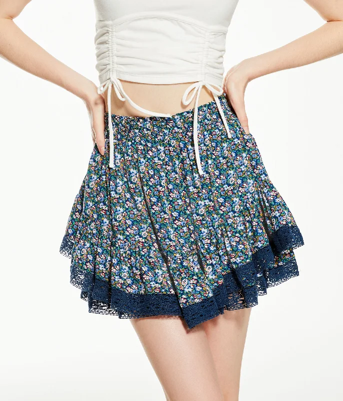 Women Apparel Aeropostale Floral High-Waisted Flippy Lace-Trim Skirt