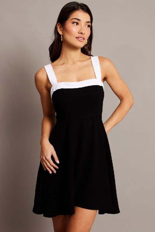 Women's Casual Wear Clothes Black Fit And Flare Dress Mini