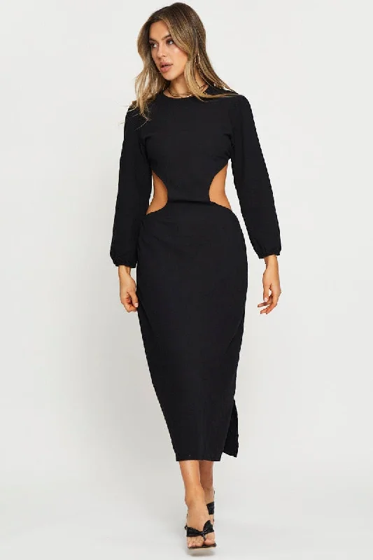 Luxury Women's Clothes Black Maxi Dress Long Sleeve