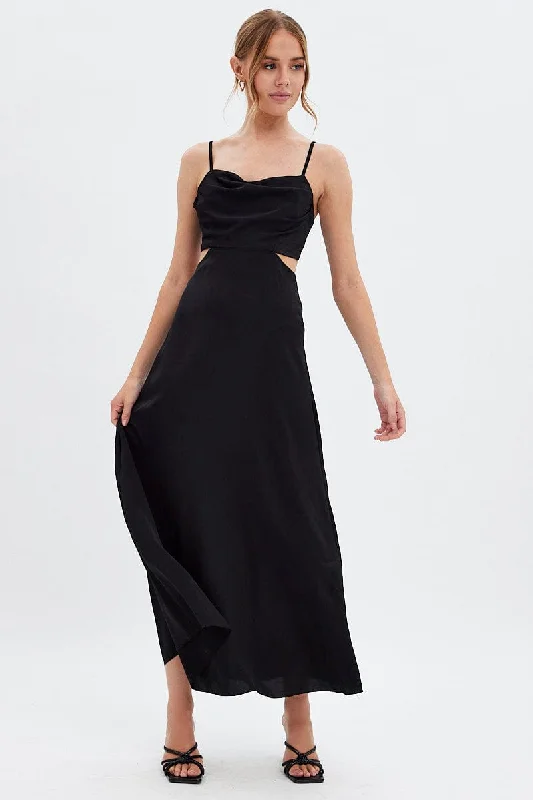 Clothing Store Black Midi Dress Evening Cowl Neck