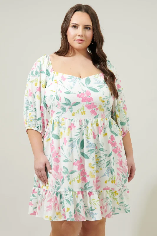 Best Online Women's Boutiques Jacinda Floral Scotia Puff Sleeve Babydoll Dress Curve